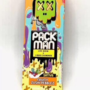 Packman Fruity Zushi Pebblez: a vibrant hybrid with sweet tropical berry flavors, uplifting effects, and a creamy, earthy finish.
