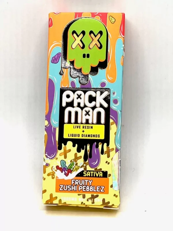 Packman Fruity Zushi Pebblez: a vibrant hybrid with sweet tropical berry flavors, uplifting effects, and a creamy, earthy finish.