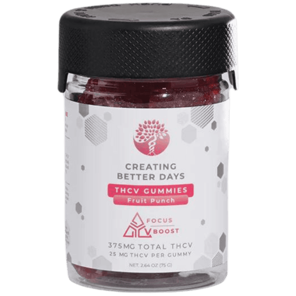 Enjoy Creating Better Days 25mg THC-V Gummies with 375mg total. Convenient, delicious, and perfect for energy and focus support.