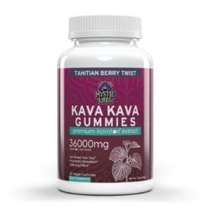Mystic Labs Kava Gummies in Tahitian Berry Twist offer 1200mg Kavaton for stress relief and relaxation in 30ct. buy disposable vapes