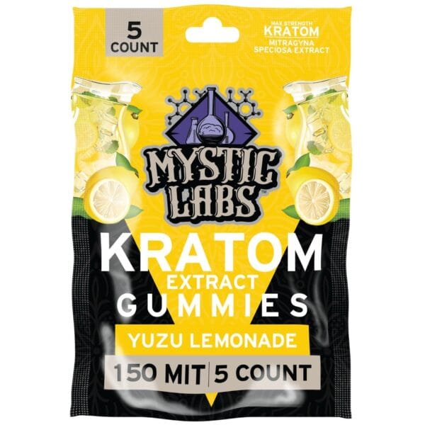 Enjoy Mystic Labs Yuzu Lemonade Kratom Gummies with 150mg MIT. Convenient, potent, and delicious for a refreshing kratom experience.