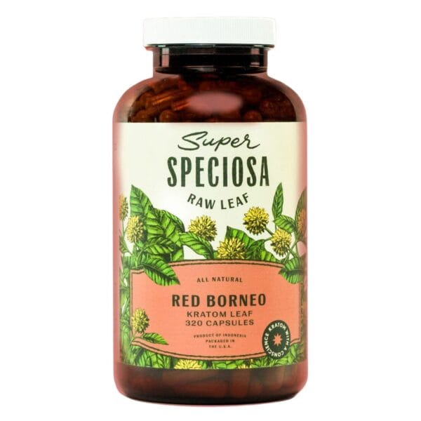 Super Speciosa Red Borneo Kratom Capsules offer calming, stress-relieving benefits in a convenient 320-count bulk supply for long-term use.